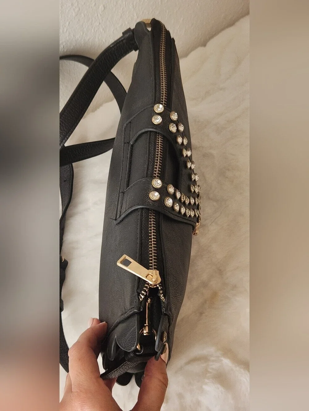 Black Studded Clutch with Gold Accent